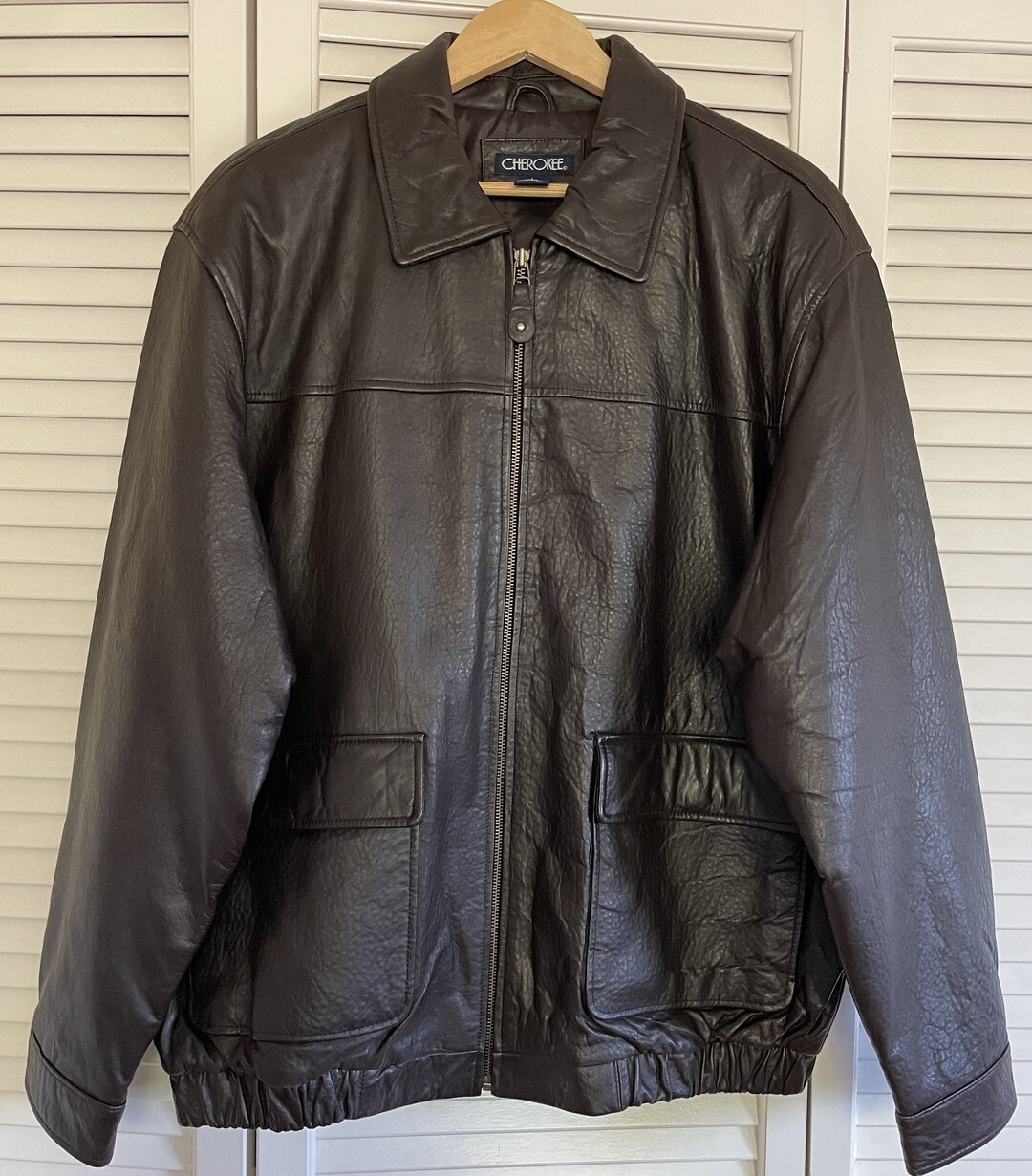 CHEROKEE Swing Top Leather Blouson, Men's Size L genuine leather brown type Vintage Second Hand