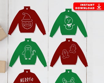 Christmas Holiday Sweater Gift tags or Ornaments SVG / Cut File for Silhouette or Cricut