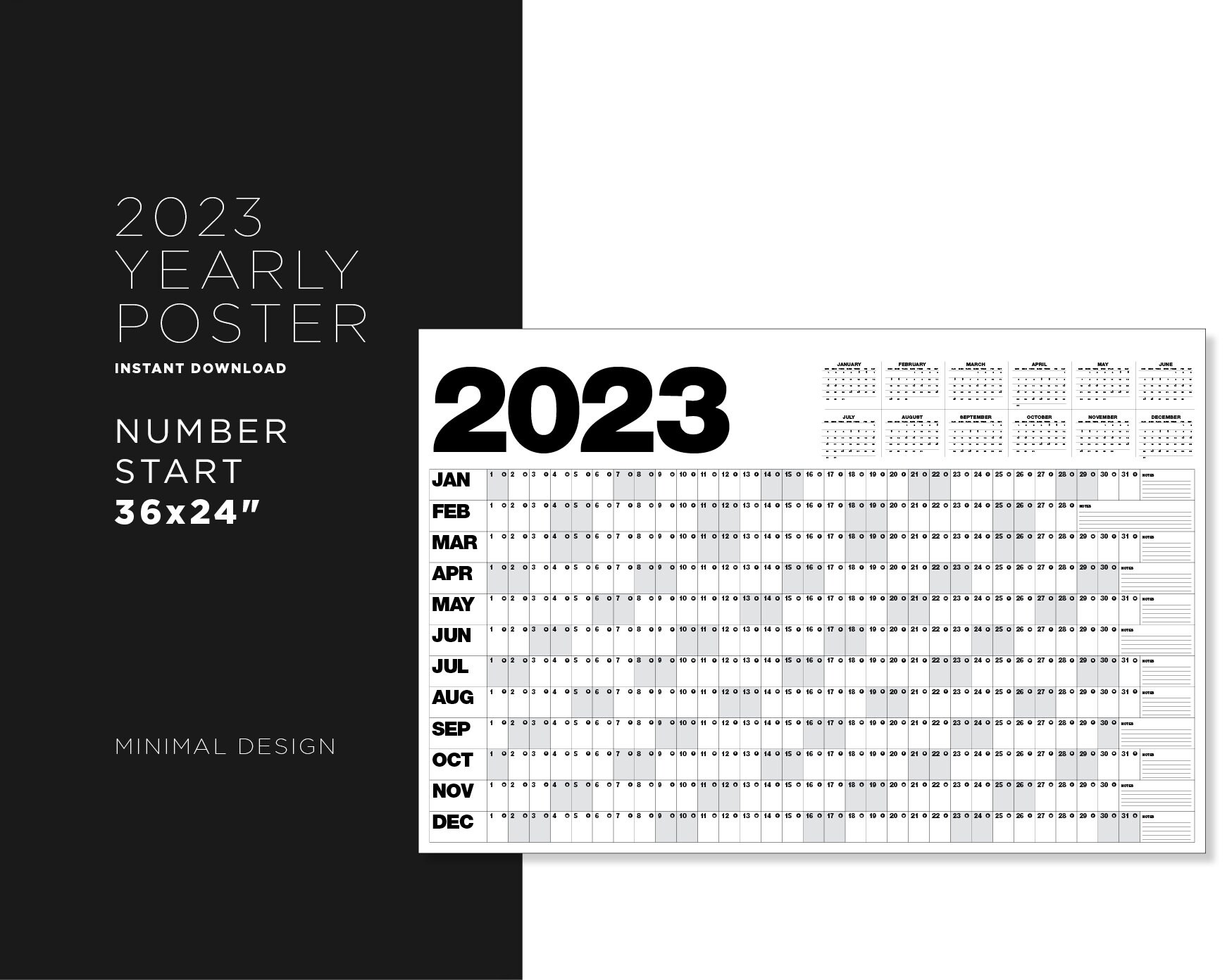 PRINTABLE 2023 Block Calendar Poster Number of the Week Etsy Canada