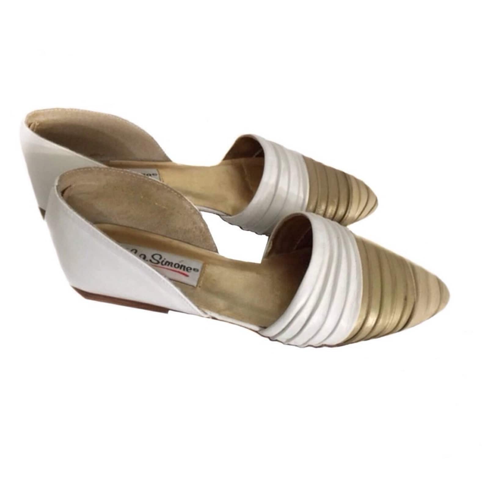 womens vtg lj simone gold beige & white pointed ballet flats size 7.5 | 80s flats | pointed flats | pointed ballet flats | 80s r