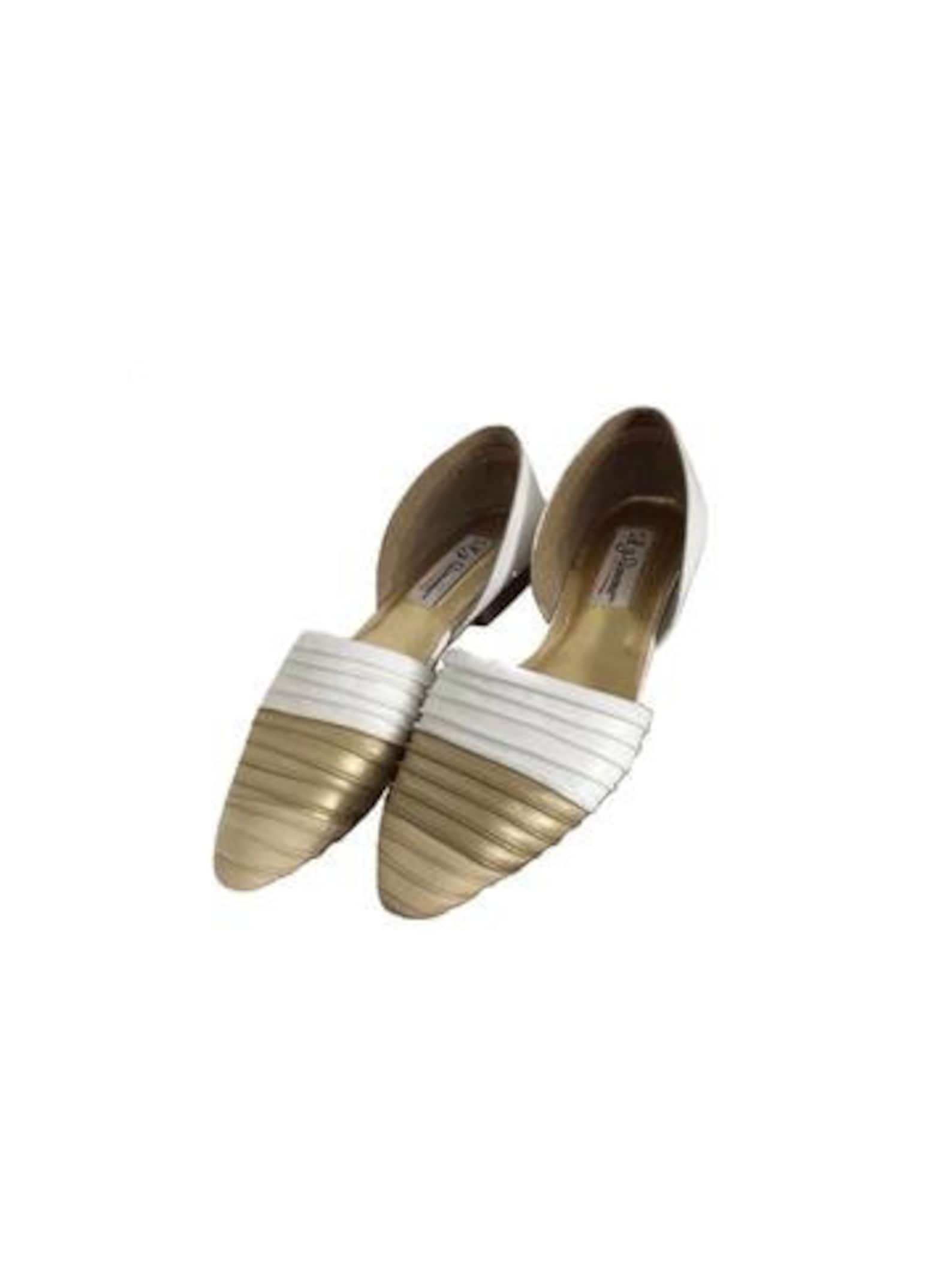 womens vtg lj simone gold beige & white pointed ballet flats size 7.5 | 80s flats | pointed flats | pointed ballet flats | 80s r