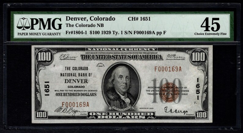 1929 One Hundred 100 Dollar Colorado National Bank Of Denver Etsy