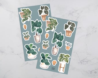 Potted plants watercolor sticker sheets, pack of 2 sticker sheets, plant lovers sticker sheets, house plant stickers, plant stickers.