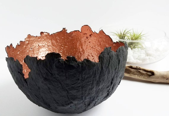 Reserved | For The Etsy Design Awards | Black and rose gold paper pulp bowl, 100% recycled paper, eco friendly.