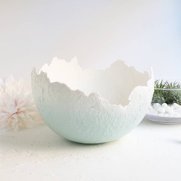 Robin's egg blue and white paper pulp bowl, recycled paper mâché bowl, great first anniversary present, paper anniversary gift.