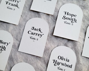 Arch top wedding place cards, beige and black, bold arched place cards, neutral wedding, neutral colors, boho vibes, special event, Mitzvah.