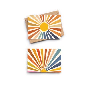 Jeu de cartes de correspondance soleil rétro, jeu de cartes de correspondance colorées, jeu de 6 cartes vierges, jeu de cartes de correspondance rétro, couleurs des années 70.