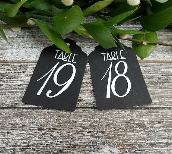 Hand lettered wedding table number tags, great for bridal or baby showers, rustic or garden wedding table decor.