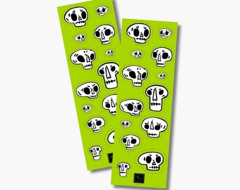 Skull sticker sheets, Halloween stickers, sticker sheet, fun stickers, spooky stickers, skull stickers.