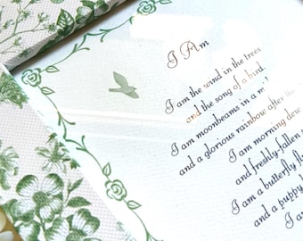 I Am the Wind poem - Sympathy Gift Frame - Garden green frame