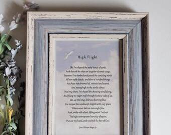 HIGH FLIGHT poem - Aviation quote - John Gillespie Magee poem - Love of flying gift - Pilot frame - Airman gift - USAF gift - Funeral plan