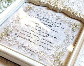 Speak Gently To Yourself quote - Framed message of encouragement - White arched frame