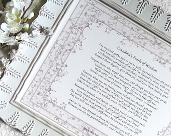 Grandma's Pearls of Wisdom Poem - Framed grandaughter keepsake - Wisdom to Granddaughter gift