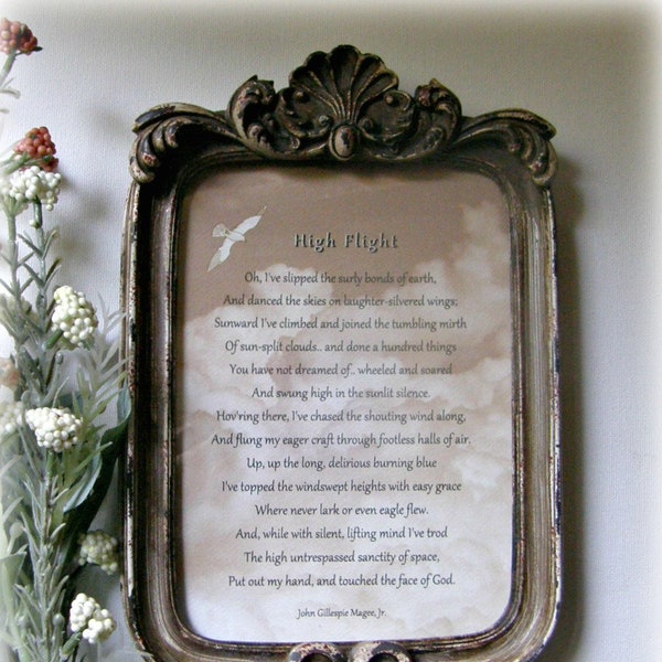 HIGH FLIGHT poem - Framed Air Force gift - John Gillespie Magee poem - Aviation's greatest quote - Retiring airman gift - Pilot funeral