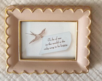 Hans Christian Anderson 'Being Happy' Quote, Meaningful Guidance Gift - Rose gold scalloped frame