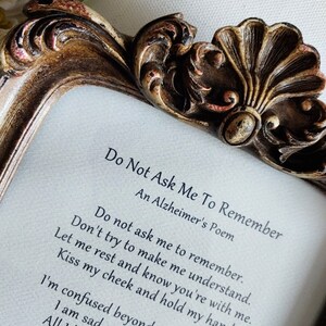 Do Not Ask Me to Remember Dementia Alzheimer's Framed Poem- Mental ...