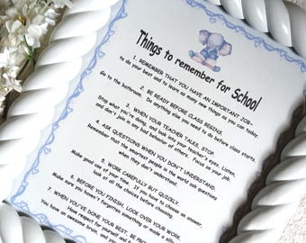 SCHOOL REMINDERS with elephant Illustration – Classroom Homeschool Decor