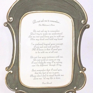 Alzheimer&#39;s Poem Framed Art: Caregiver Gift, Distressed Green Resin Frame