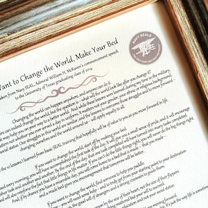 Make Your Bed William McRaven speech framed-Navy SEAL framed speech If You Want to Change the World-Best grad gift-Family den keepsake gift