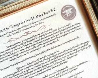 Make Your Bed William McRaven speech framed-Navy SEAL framed speech If You Want to Change the World-Best grad gift-Family den keepsake gift