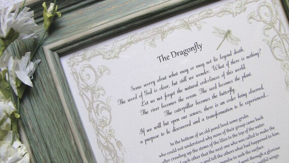 THE DRAGONFLY Story Framed Verse on Death Dying Sympathy - Etsy