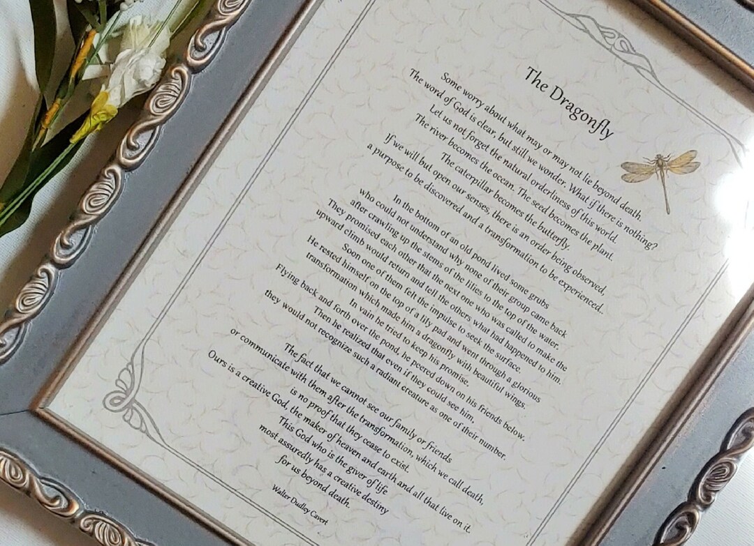 THE DRAGONFLY Story, Framed Verse on Death Dying, Sympathy Gift ...