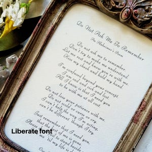 Bitten Sie mich nicht, sich an Demenz Alzheimer zu erinnern gerahmtes Gedicht- Mentaler Verfall Hilfe Geschenk- Alzheimer Gedicht liebevolles Geschenk- Memory Care Hospizgeschenk
