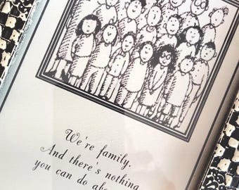 Mend a Quarrel framed quote - Humorous family sketch & message – Checkerboard frame - Sibling gift