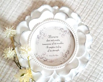 WORRYING Inspiration frame - White ceramic frame - Silver leaf accents - Tough time gift (6 inch)