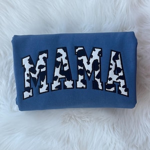 MAMA Embroidered Sweatshirt Black & White Cowprint