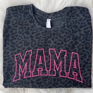Mama Leopard Tshirt Embroidered, Mama Embroidered Leopard Tshirt, Leopard Mama Tshirt