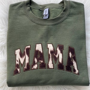 MAMA Embroidered Sweatshirt Brown cowprint