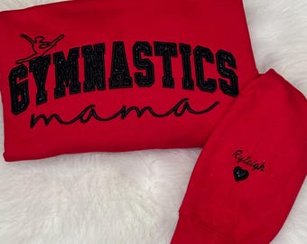 GYMNASTICS MAMA Glitter Embroidered Sweatshirt, Gymnastics Mom Glitter Embroidered Sweatshirt