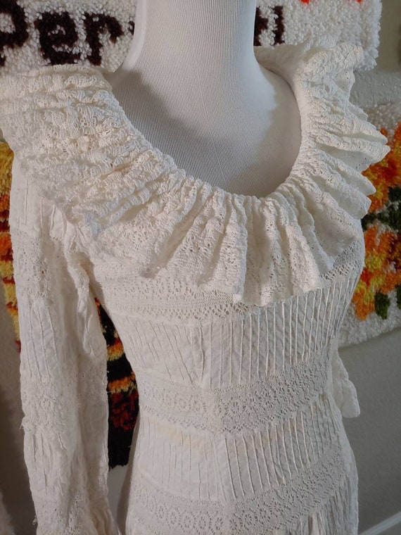 Vintage Long Sleeve Ruffle Collar Ruffle Sleeve W… - image 2