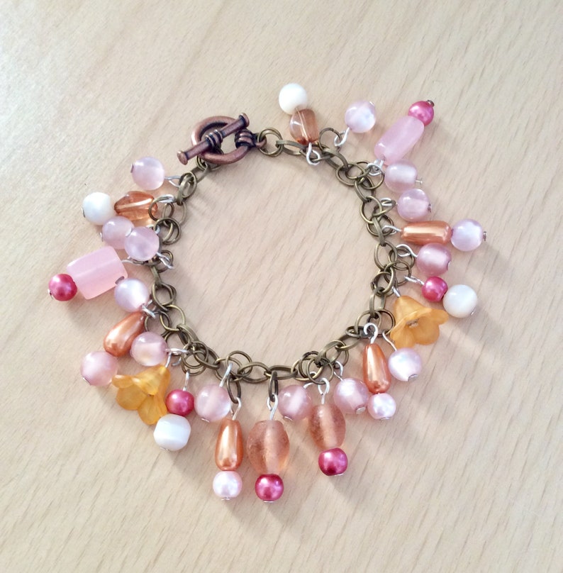 Ladies Chunky Flower Charm Bracelet Canteloupe Orange Etsy UK
