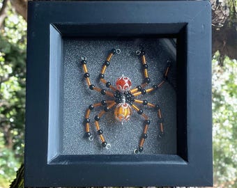 Hand Beaded Spider Shadow Box Art - Pagan Home Decor, Witchy Altar Decor, Mystical Insect Display, Spirit Animal