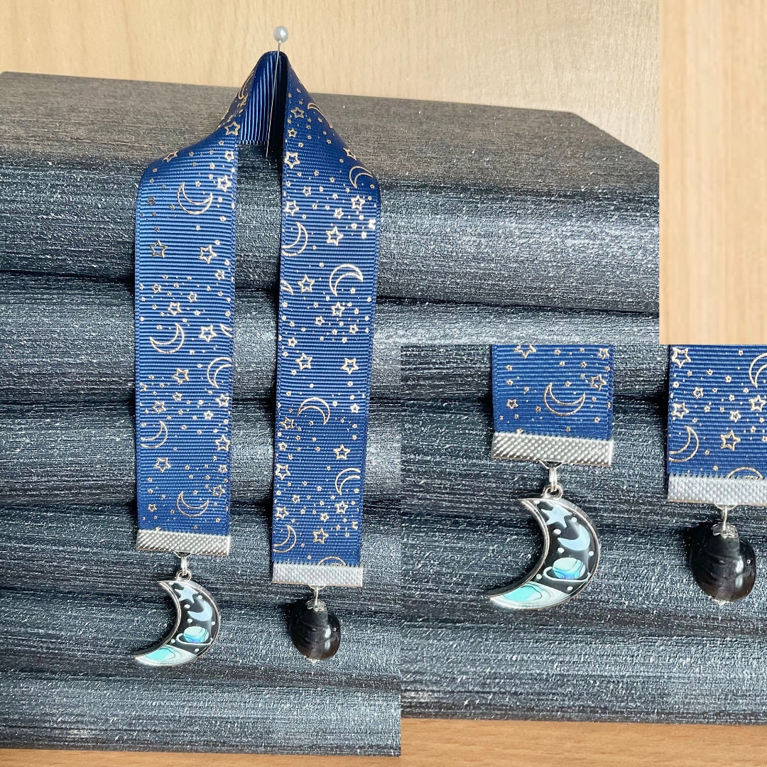 Blue Crescent Moon Ribbon Bookmark, Book Reader Gift - Etsy UK