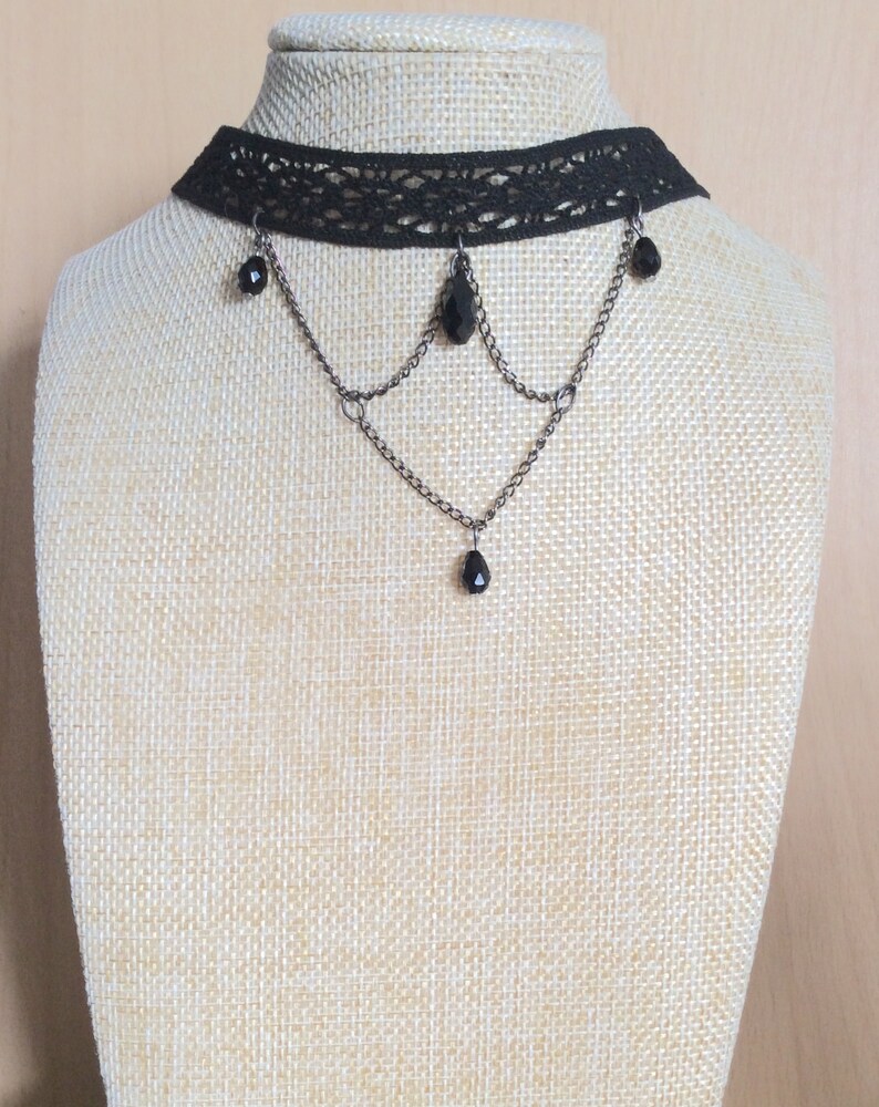 Black lace punk layered choker, alternative style pagan chain necklace image 10