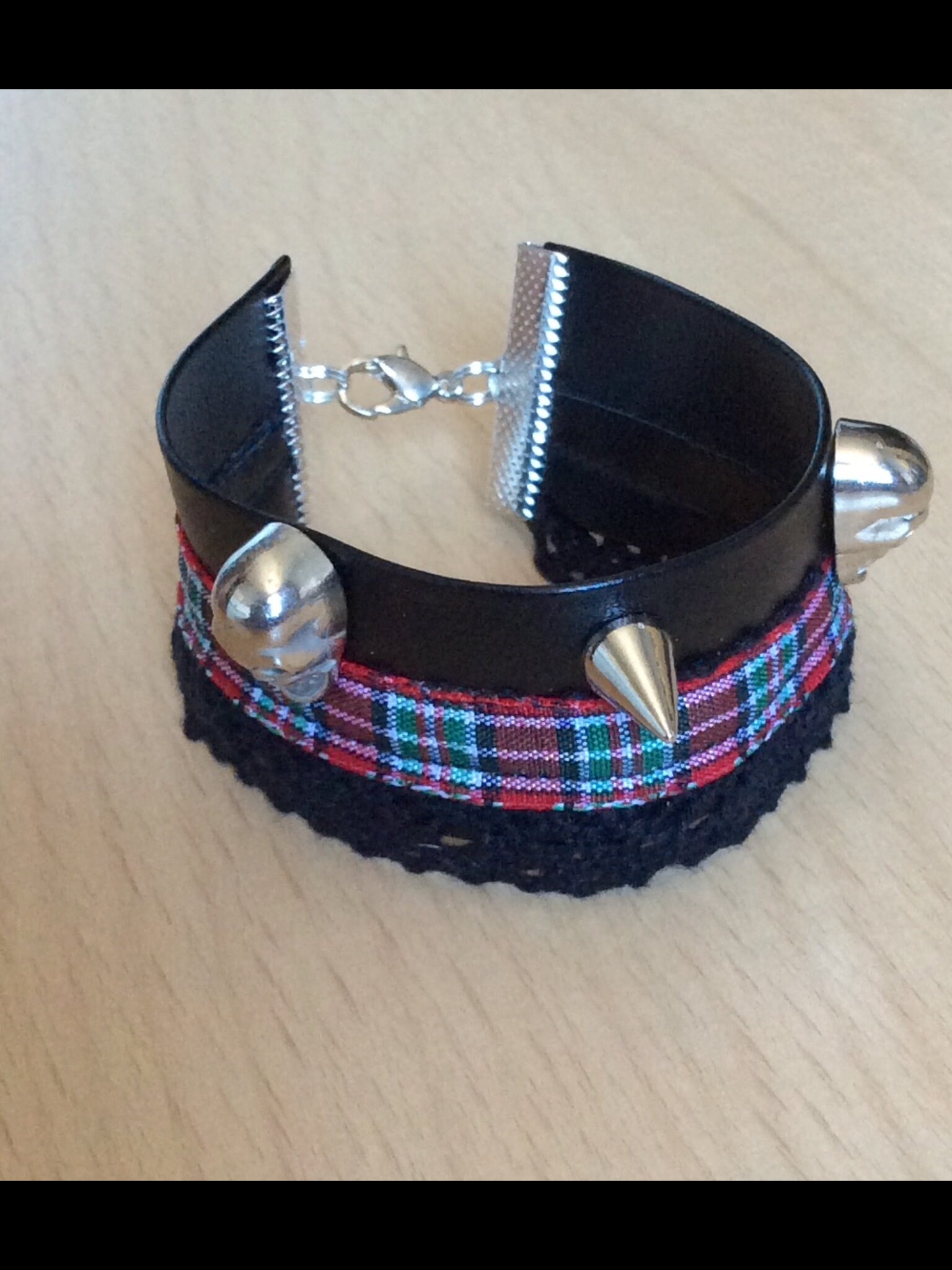 Skull studded faux leather cuff bracelet punk black vegan Etsy