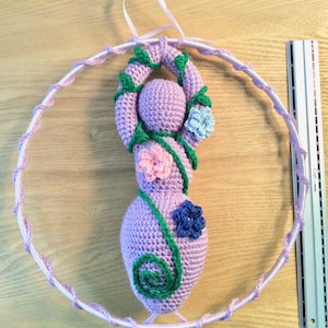crochet goddess doll, handmade embellished triple goddess, purple pagan decoration