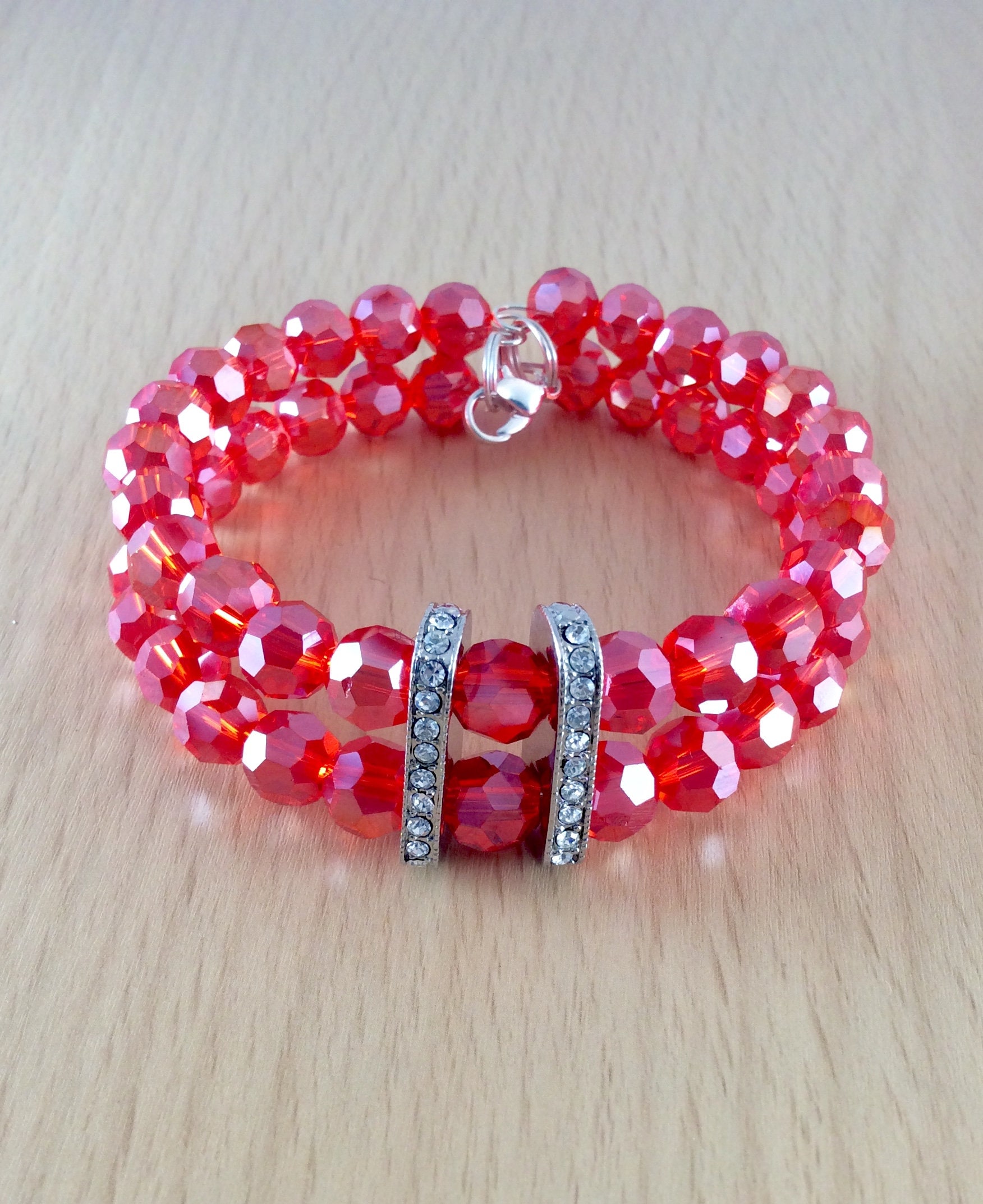 Coral beaded bracelet ab crystals pink ladies wrist wear Etsy