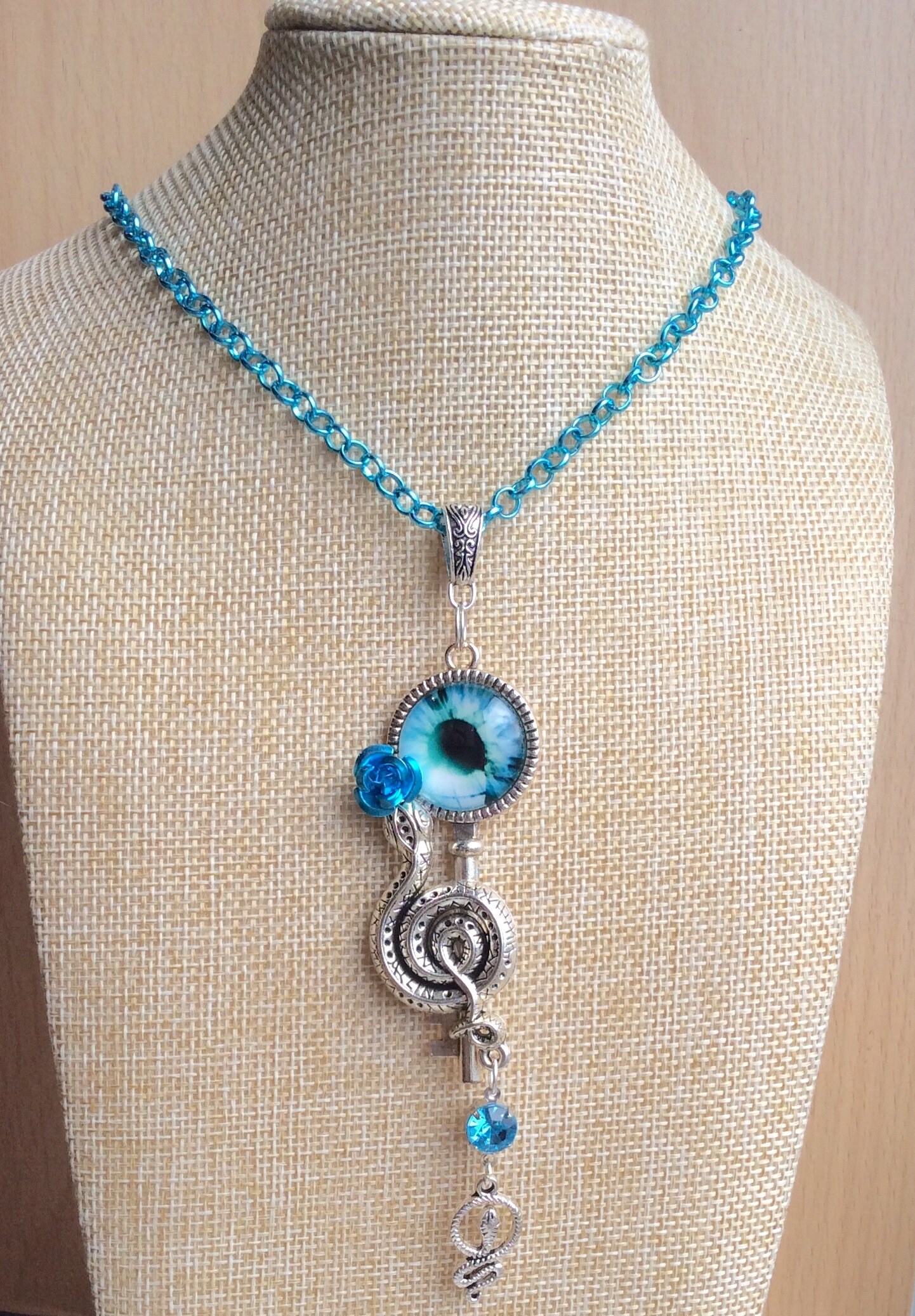 Blue snake eye gothic style key pendant turquoise rose 20 | Etsy