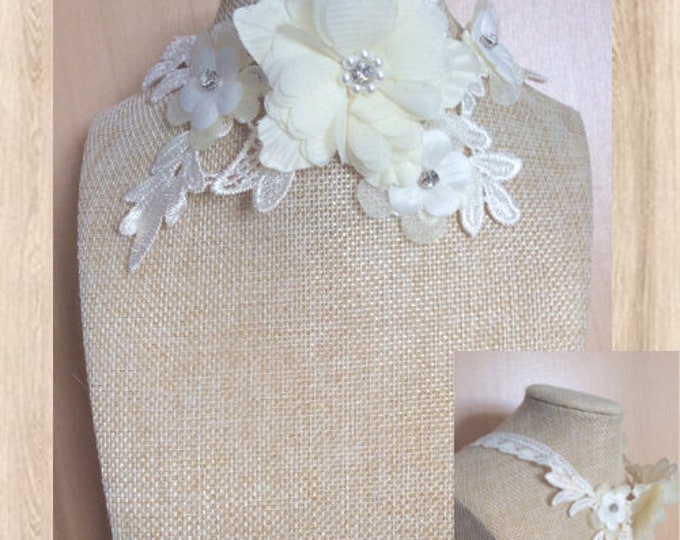 Cream flower delicate wedding choker, bridal lace Victorian inspired necklace