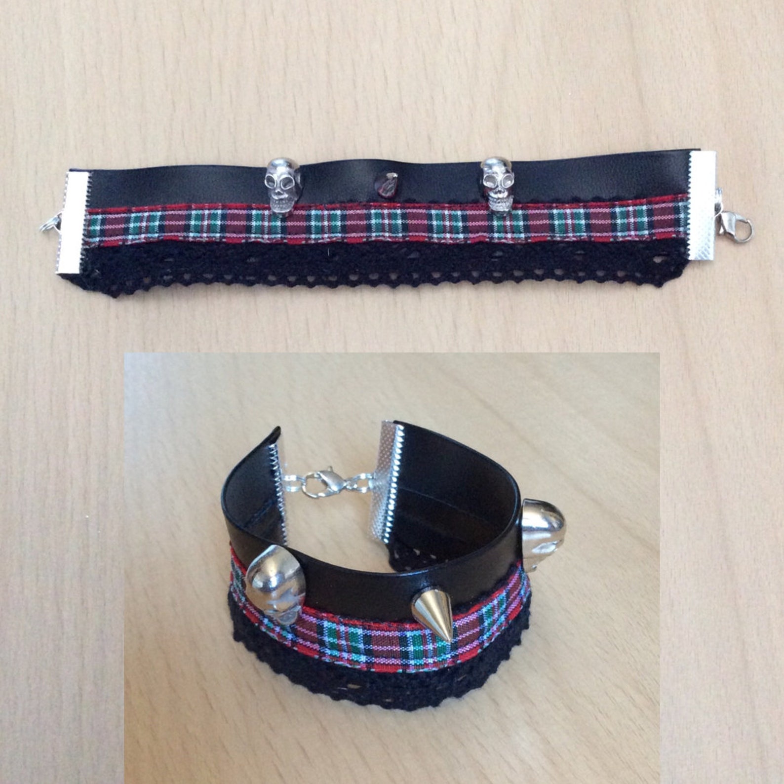 Skull Studded Faux Leather Cuff Bracelet Punk Black Vegan Etsy UK