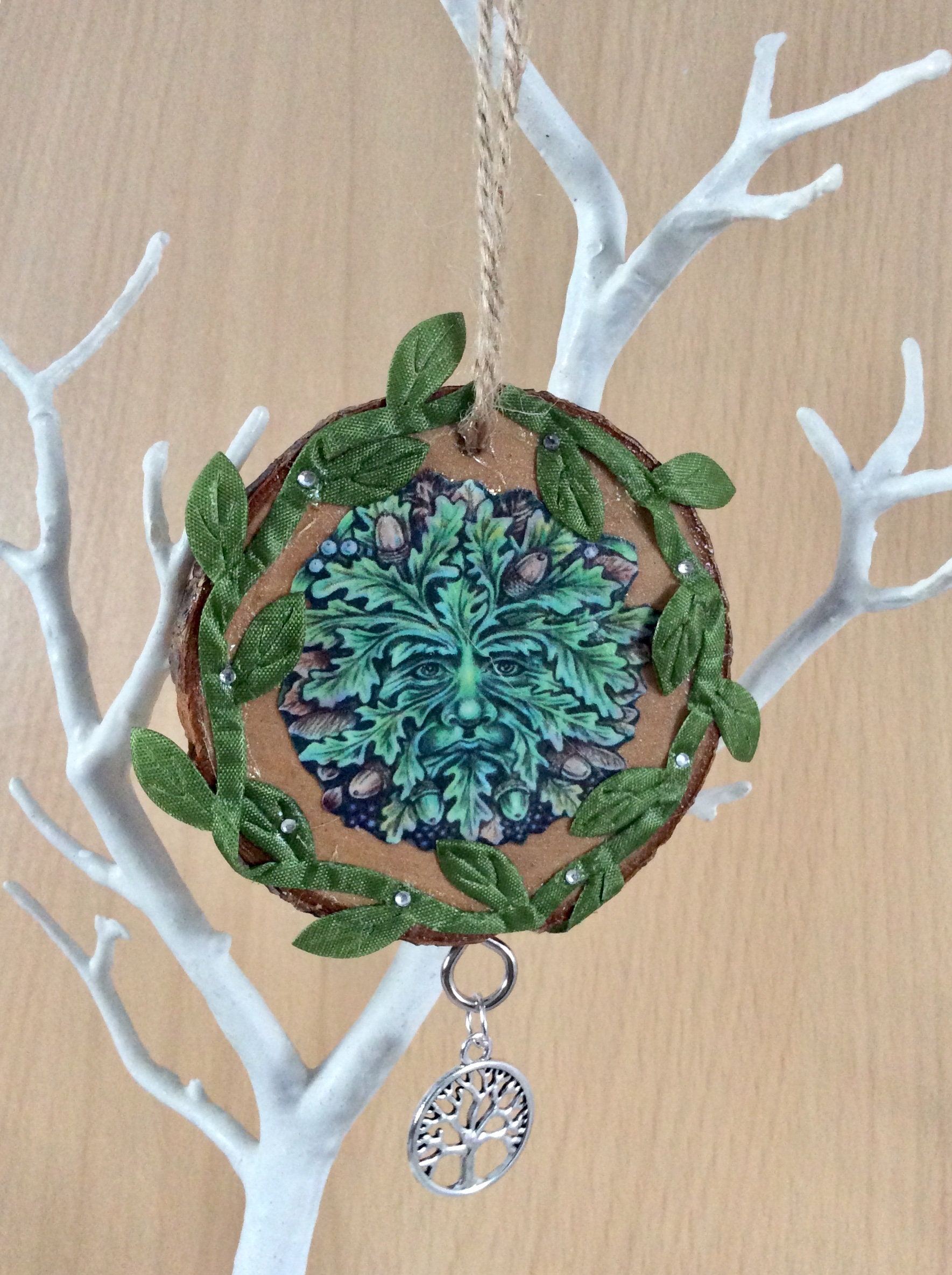 Pagan Tree of Life Wood Slice Decoration Green Man Charm Etsy UK