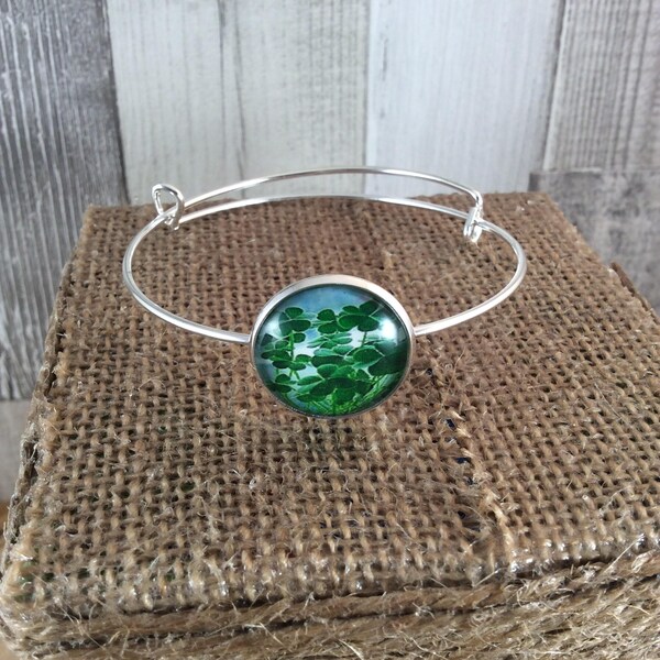 lucky shamrock bracelet, clover adjustable bangle