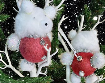 Handmade christmas, memorable keepsake, Polar Bear, Christmas Bauble, Diamanté accessories, Snowflake Tree Decor