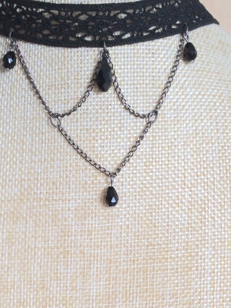 Black lace punk layered choker, alternative style pagan chain necklace image 8