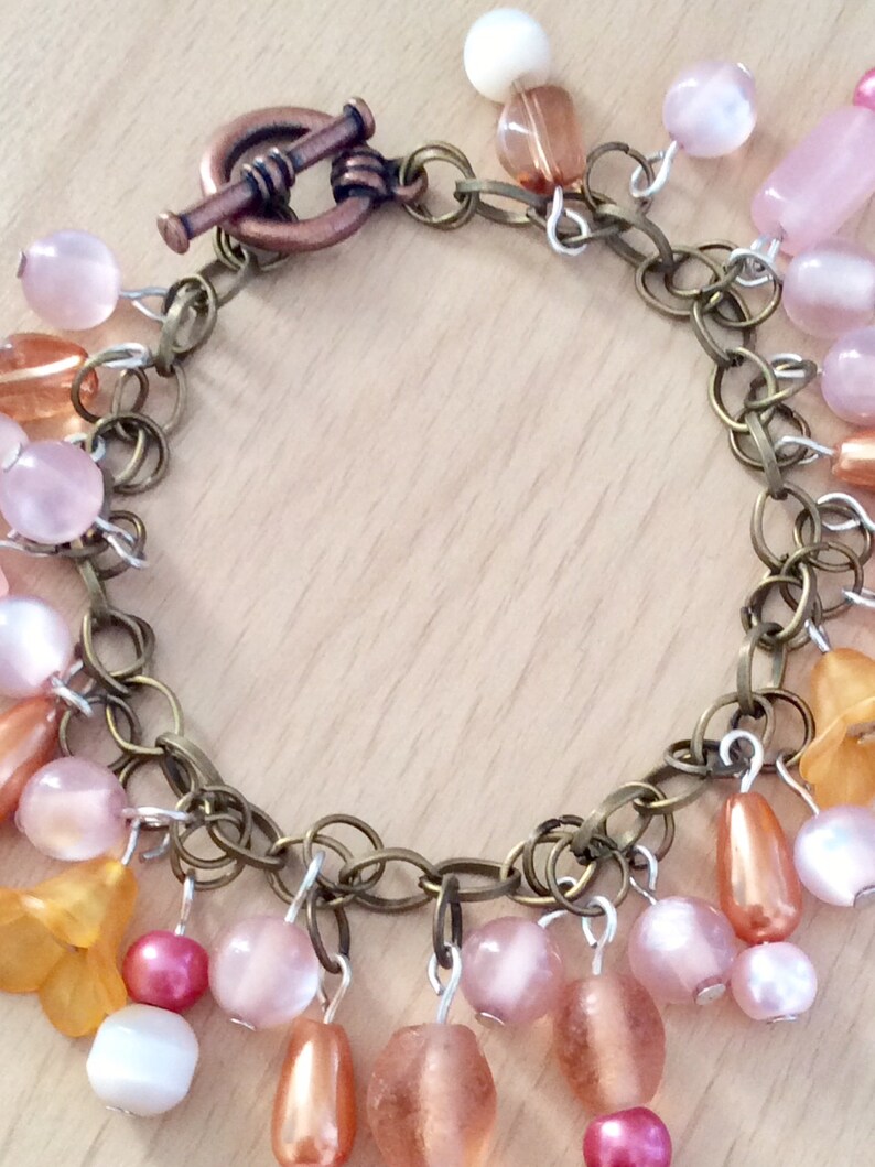 Ladies Chunky Flower Charm Bracelet Canteloupe Orange Etsy UK