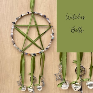 Cottage Witches Bells: Gemstone Pentagram Hoop, Home Protection Chime